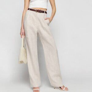 Reformation Petites Mason Linen Pant Oatmeal - Size 4P